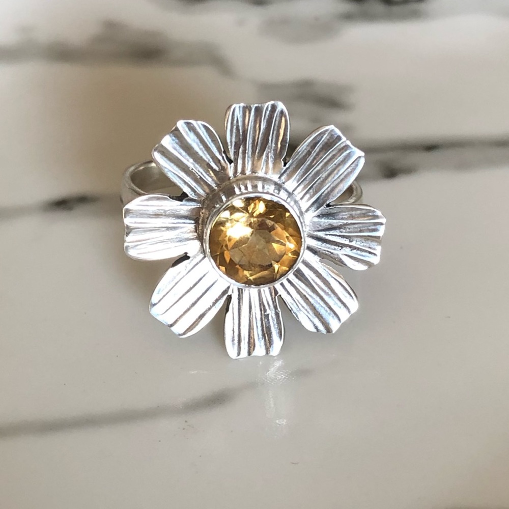 🆕 Ring Citrine Sterling Silver Flower Design
